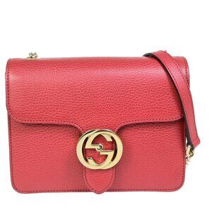 RGUCCI Logo Interlocking G Mini Chain Shoulder Bag Leather Red GHW Italy